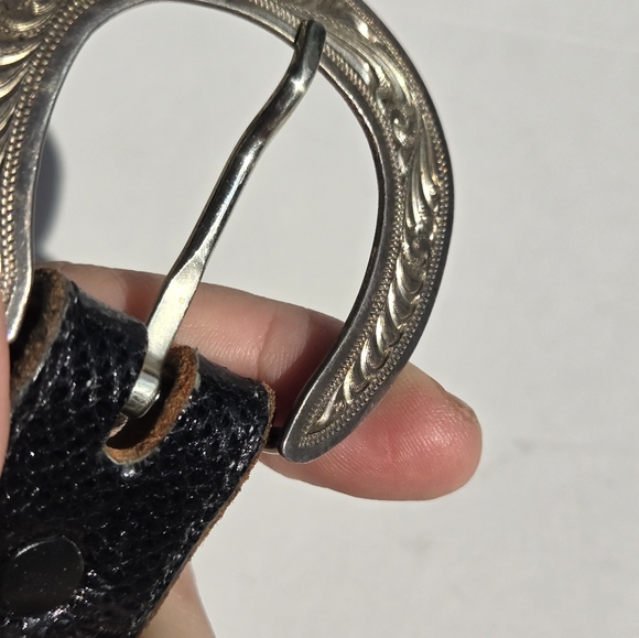 Sterling Silver & Snake Belt Size 38 Karung Herb Ltd Vtg Black Western Made USA - Picture 10 of 16